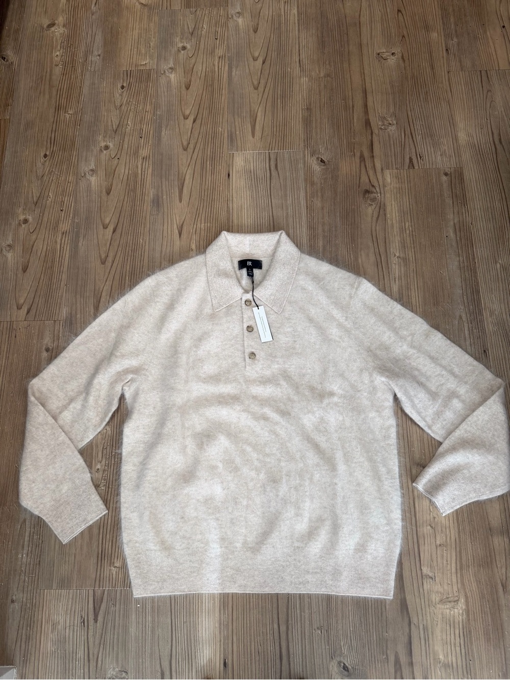 Men's Beige Polo Collar Cashmere-Blend Sweater